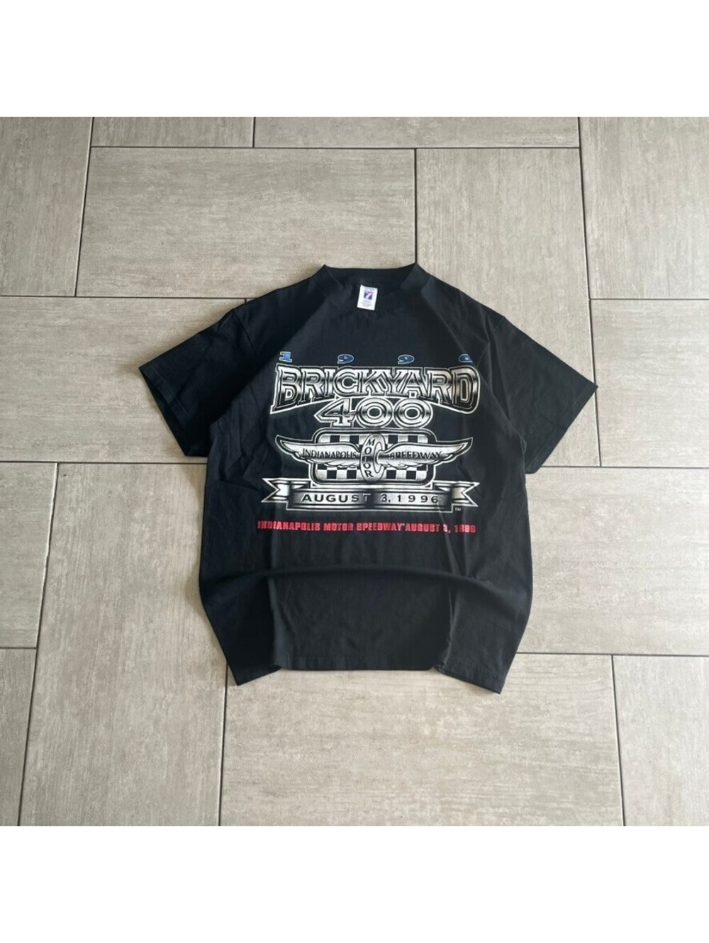 Vintage Logo 7 Black Brickyard 400 Racing Graphic T-Shirt Large